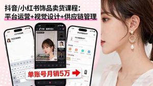 抖音/小红书饰品卖货课程：平台运营+视觉设计+供应链管理，单账号月销5万-世康聊项目