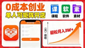 拼多多虚拟电商，0成本，单人可矩阵开店，轻松月入3W+-世康聊项目