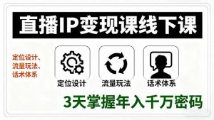 直播IP变现课线下课，定位设计、流量玩法、话术体系，3天掌握年入千万密码-世康聊项目