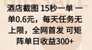 酒店截图15秒一单，一单0.6米，每天任务无上限，全网首发可矩阵单日收益3张【揭秘】-世康聊项目
