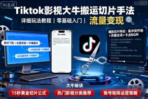 Tiktok影视大牛搬运切片手法，详细玩法教程-世康聊项目