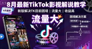 8月最新TikTok影视解说教学，新版解决TK目前困境，流量大，收益高-世康聊项目