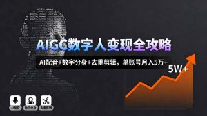 AIGC数字人变现全攻略，AI配音+数字分身+去重剪辑，单账号月入5万+-世康聊项目