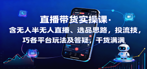 直播带货实操课：含无人半无人直播、选品思路，投流技巧，各平台玩法及答疑，干货满满-世康聊项目