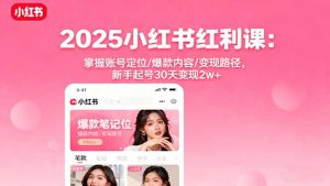 2025小红书红利课：掌握账号定位/爆款内容/变现路径，新手起号30天变现2w+-世康聊项目
