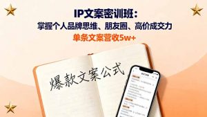 IP文案密训班：掌握个人品牌思维、朋友圈、高价成交力，单条文案营收5w+-世康聊项目