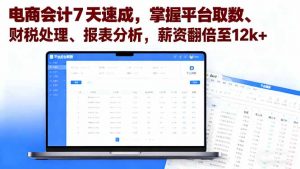 电商会计7天速成,掌握平台取数、财税处理、报表分析,薪资翻倍至12k+-世康聊项目