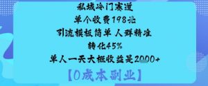 私域冷门赛道:单个收费198米引流模板简单人群精准转化45%单人一天大概收益是1k+-世康聊项目