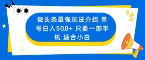 微头条最强玩法介绍一个号日入5张+只要一部手机适合小白-世康聊项目