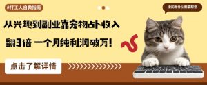 从兴趣到副业靠宠物占卜收入翻3倍一个月纯利润破W-世康聊项目