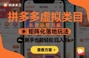 拼多多虚拟类目长效运营方案:矩阵化落地玩法,新手也能轻松日入1k+-世康聊项目