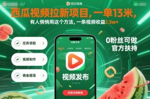 西瓜视频拉新项目，一单13米，有人悄悄用这个方法，一条视频收益2.5w+(附详细教程)-世康聊项目