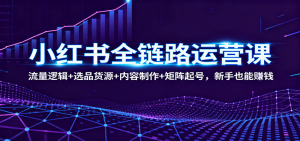 小红书全链路运营课:流量逻辑+选品货源+内容制作+矩阵起号,新手也能赚钱-世康聊项目