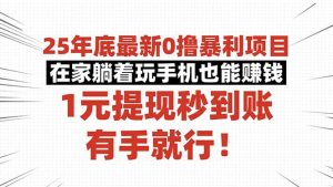 25年底最新0撸暴利项目，在家躺着玩手机也能赚钱，1元提现秒到账，有手…-世康聊项目