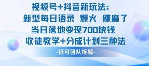 视频号加抖音新玩法:爆火新型每日语录,收徒教学加分成计划,三种变现玩法,当日变现7张-世康聊项目
