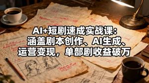 AI+短剧速成实战课:涵盖剧本创作、AI生成、运营变现,单部剧收益破万-世康聊项目