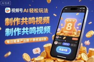 视频号AI轻松玩法，制作共鸣视频，每日简单产出数十条收益8张-世康聊项目