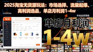 2025淘宝无货源玩法：市场选择、流量起爆、高利润选品，单店月利润1-4w-世康聊项目