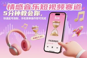 情感音乐短视频赛道，5分钟教会你，快速起号涨粉，手机简单操作即可完成-世康聊项目