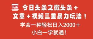 今日头条之微头条＋文章＋视频三重暴力玩法，学会一种轻松日入2000＋，…-世康聊项目