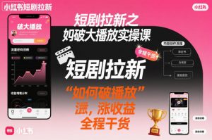短剧拉新之小红书如何破大播放实操课，如何破播放，涨收益，全程干货-世康聊项目