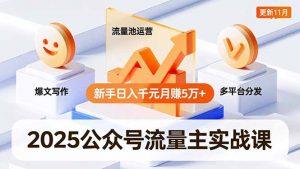 2025公众号流量主实战课，爆文写作、流量池运营、多平台分发，新手日入千元月赚5万+更新11月-世康聊项目