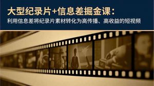 大型纪录片+信息差掘金课:利用信息差将纪录片素材转化为高传播、高收益的短视频-世康聊项目