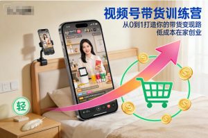 视频号带货训练营,从0到1打造你的带货变现路,低成本在家创业-世康聊项目