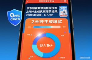 京东短视频带货独家技术,2分钟生成一条优质爆款视频,0粉丝0保证金,日入1k+【揭秘】-世康聊项目