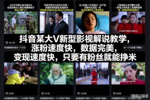 抖音某大V新型影视解说教学，涨粉速度快，数据完美，变现速度快，只要有粉丝就能挣米-世康聊项目