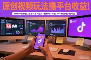 原创视频玩法撸平台收益,3分钟一条原创,适合头条+百家+视频号+抖音,一个作品吃多份收益-世康聊项目