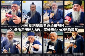 用AI复刻暴躁老道语录视频,21条作品涨粉8.8W,保姆级Sora2制作教学-世康聊项目