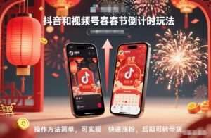 抖音和视频号,春节倒计时玩法,操作方法简单,可实现快速涨粉,后期可转带货-世康聊项目