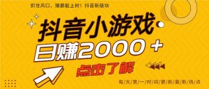 2025年爆火的抖音小游戏项目,一部手机日入2000+-世康聊项目