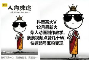 抖音某大V12月最新火柴人动画制作教学，条条视频点赞几十W，快速起号涨粉变现-世康聊项目