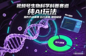 视频号生物科学科普赛道,纯AI玩法,操作方法简单,日入多张,项目稳定-世康聊项目