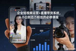 企业短视频运营+直播带货系统，从小白到百万粉丝的必修课程-世康聊项目