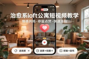 治愈系loft公寓短视频制作教学，情感共鸣引停留点赞关注，快速起号涨粉-世康聊项目