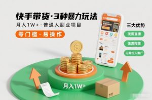 快手带货3种暴力玩法，月入1W+，无需直播、无需囤货、无需拉人推广，适合普通人副业项目-世康聊项目