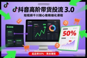 抖音高阶带货投流3.0，短视频千川随心推精细化课程，起品率50%-世康聊项目
