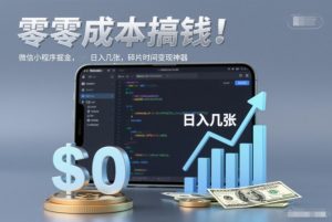 零成本搞钱，微信小程序掘金，简单易操作，日入几张，碎片时间变现神器【揭秘】-世康聊项目
