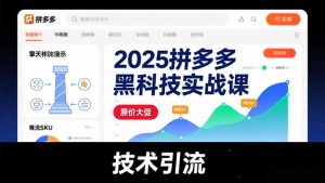 2025拼多多黑科技实战课，擎天柱玩法、爆流SKU、原价大促，技术引流，单店日销轻松破千单-世康聊项目