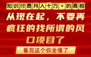 知识付费月入10个W的真相，做网创项目这一个就够了，不要再疯狂的找所谓的风口项目【揭秘】-世康聊项目