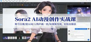 Sora2 AI动漫创作实战课：账号注册/提示词/人物声画一致/短视频变现，轻松出爆款-世康聊项目