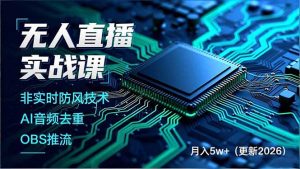无人直播实战课，非实时防风技术、AI音频去重、OBS推流，建立技术壁垒，月入5w+(更新2026-世康聊项目