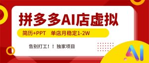 拼多多AI店，简历+PPT，单店月稳定1-2W，告别打工，独家项目！-世康聊项目