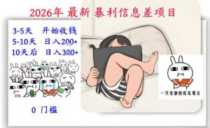 2026年最新暴利信息差项目：3-5天开始收米，10天后稳定3张，0门槛，每天两三个小时搞定-世康聊项目