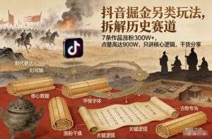 抖音掘金另类玩法，拆解历史赛道，7条作品涨粉300W+，点赞量高达900W，只讲核心逻辑，干货分享-世康聊项目