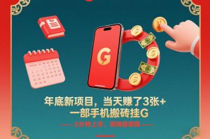年底新项目，当天賺了3张+，一部手机搬砖挂G，5分钟上手，保姆级教程【揭秘】-世康聊项目