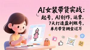 AI女装带货实战：起号，AI创作，运营，7天打造盈利账号，单月带货佣金过万-世康聊项目